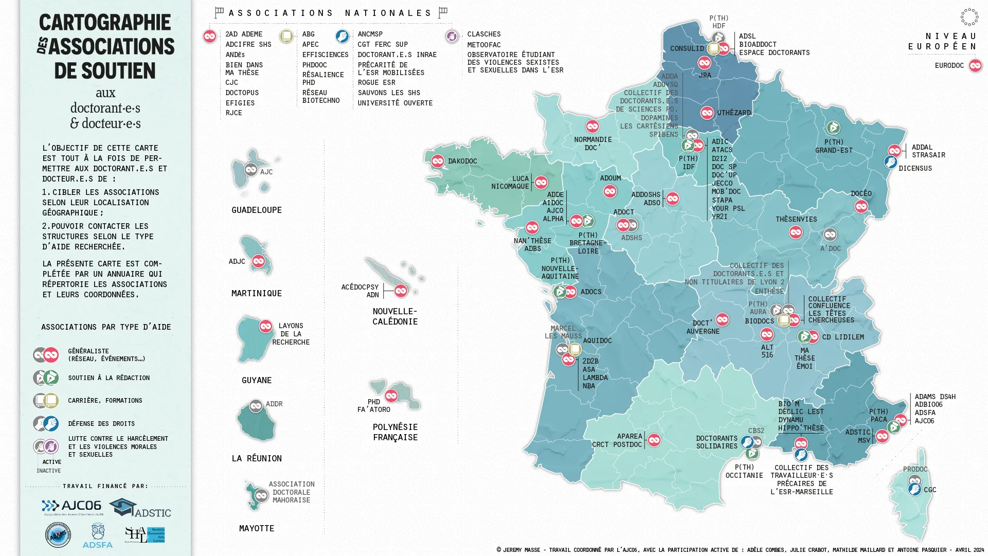 Map of PhD candidates' associations in France