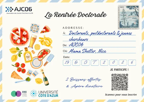 Affiche : Soirée de rentrée doctorale 2026 - Spéciale 30ans de l'AJC06 !